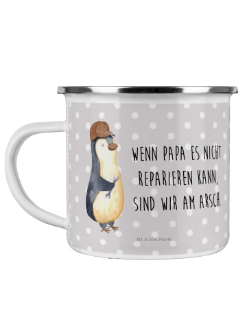 Mr. & Mrs. Panda Camping Emaille Tasse Wenn Papa es nicht repari... in Grau Pastell