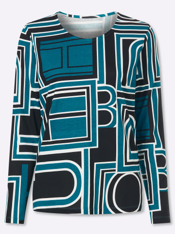 Sieh an! Langarm-Shirt in aquapetrol-schwarz-bedruckt