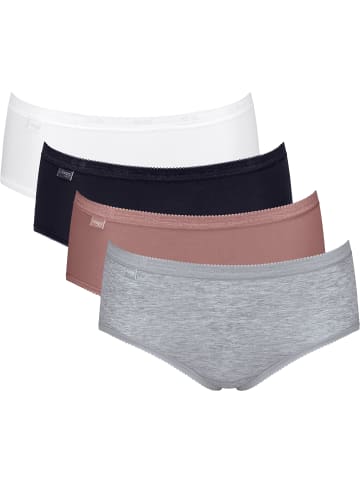 Sloggi Baumwolle, Single-Jersey Hüftslip 4er-Pack Basic+ in rosenholz/weiß/hellgrau meliert/schwarz
