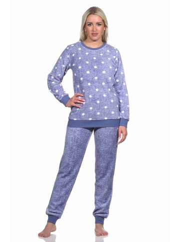 NORMANN langarm Schlafanzug Bündchen Coralfleece Tupfen - 76751 in blau