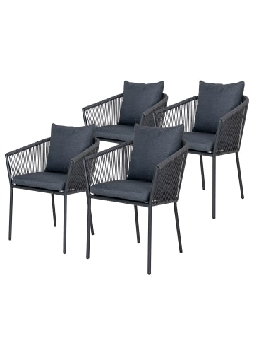 home24 Gartenstuhl Salerno 4er-Set in Schwarz / Grau