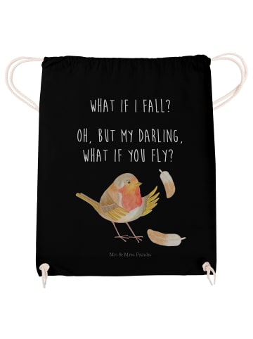 Mr. & Mrs. Panda Beutel Rotkehlchen Federn mit Spruch in Schwarz