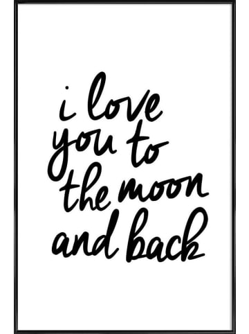 Juniqe Poster in Kunststoffrahmen "I Love You to the Moon and Back" in Schwarz & Weiß