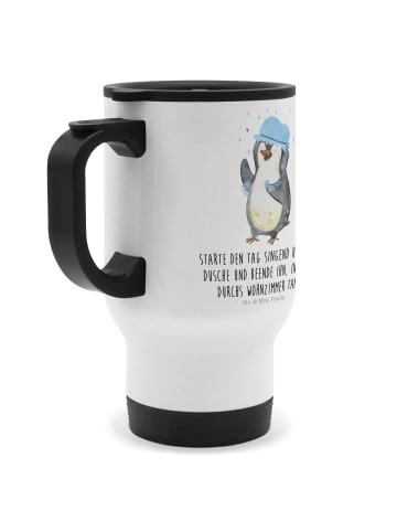 Mr. & Mrs. Panda Isolier-Trinkbecher Pinguin Duschen mit Spruch in Weiß