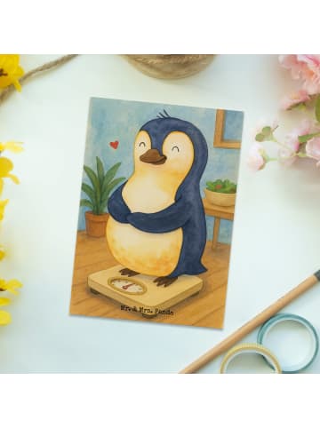 Mr. & Mrs. Panda Ansichtskarte Pinguin Diät Design ohne Spruch in Weiß