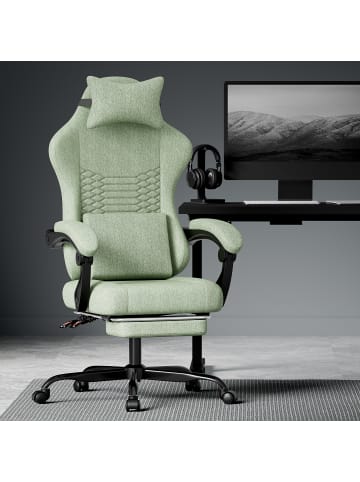 ABRIHOME Gaming Stuhl in Grün mit Massage Kopfstütze Fußstütze