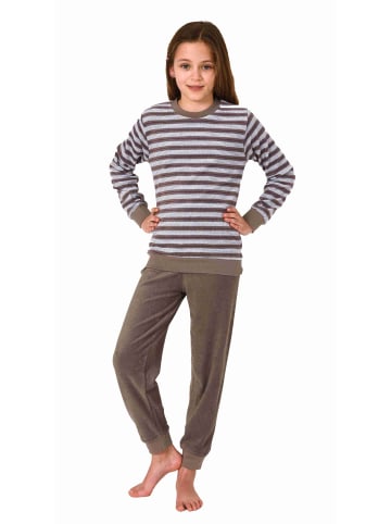NORMANN langarm Frottee Schlafanzug Pyjama Bündchen Streifen in grau