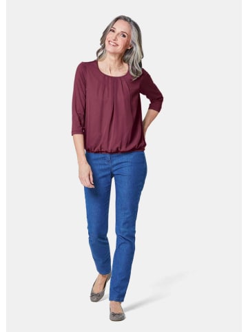 GOLDNER Kurzgröße:  Chiffon-Shirt mit 3/4-Arm, Rundhals in bordeaux