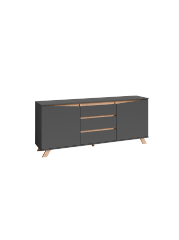 byLiving Sideboard VALENTIN in Anthrazit/Eiche-Optik - (B) 180 x (H) 76 x (T) 38 cm