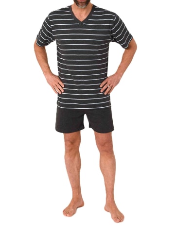 NORMANN Kurzarm Schlafanzug Shorty Pyjama Streifen in anthrazit
