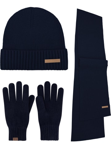normani Merinowolle Winterset Mütze, Schal und Handschuhe in Navy