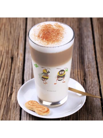 Mr. & Mrs. Panda Latte Macchiato Glas Hummeln Kleeblatt ohne Spruch in Transparent
