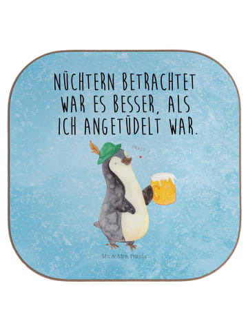 Mr. & Mrs. Panda Glasuntersetzer Pinguin Bier mit Spruch in Eisblau