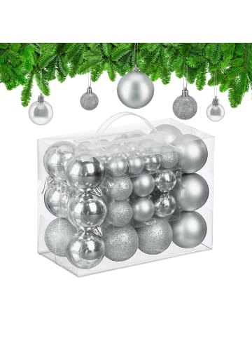 relaxdays 50-tlg. Weihnachtskugeln Set in Silber