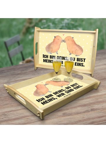 Mr. & Mrs. Panda Holztablett Capybara Liebe mit Spruch in Gelb Pastell