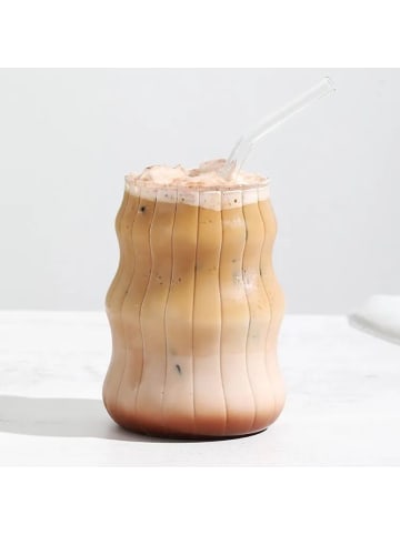 ZOHA Glas Stripe Wave Getränkebecher 4er Set Cocktail- 540 ml in Transparent
