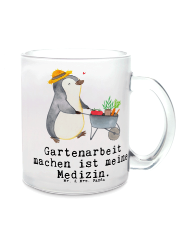 Mr. & Mrs. Panda Trinkbecher Pinguin Gartenarbeit mit Spruch in Transparent
