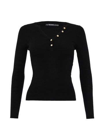 Threadbare V-Shirt THB Rachael Button detail jumper in Schwarz