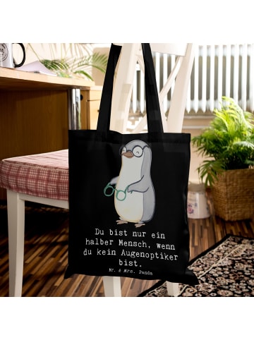 Mr. & Mrs. Panda Tasche Augenoptiker Herz mit Spruch in Schwarz