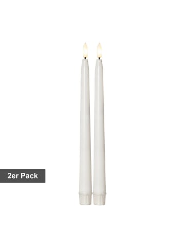 STAR Trading Outdoor Stabkerzen ,Flamme Slim' im 2er Set, weiß, Batterie, Timer, Fe