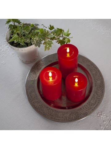 STAR Trading Kleine Stumpenkerze ,Flamme Flow' in Rot, Batterien, Timer, Echtwachs,