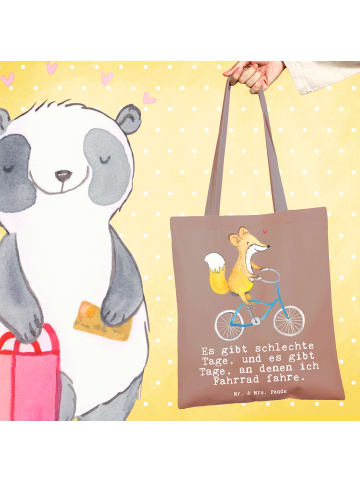 Mr. & Mrs. Panda Tragetasche Fuchs Fahrrad fahren mit Spruch in Braun Pastell