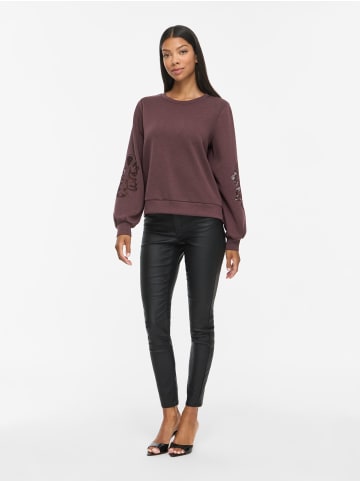 Vila Sweatshirt Rundhals Spitzendetails Langarm in Weinrot