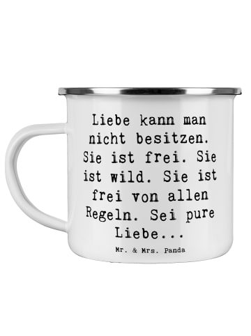 Mr. & Mrs. Panda Camping Emaille Tasse Spruch Liebe und Freiheit... in Weiß