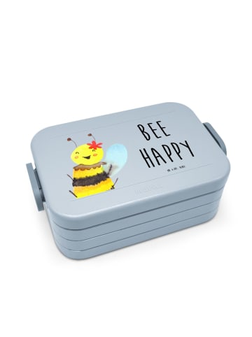 Mr. & Mrs. Panda Snackbox Biene Happy Motiv mit Spruch in Blau Pastell