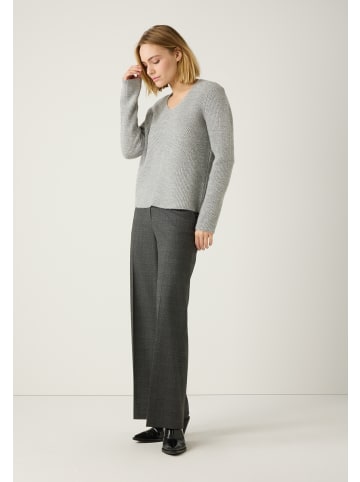 More & More Rippstrickpullover mit V-Ausschnitt in silvergrey melange