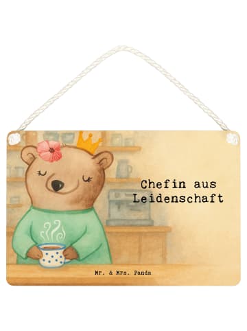 Mr. & Mrs. Panda Schild Chefin Leidenschaft Design mit Spruch in Weiß