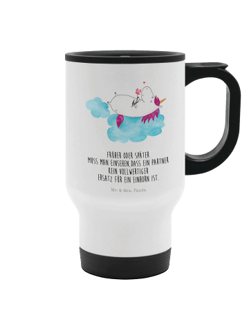 Mr. & Mrs. Panda Thermo-Kaffeebecher Einhorn Verliebt mit Spruch in Weiß