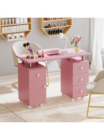COSTWAY Maniküretisch mit elektrischer Staubabsaugung in Rosa