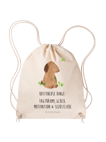 Mr. & Mrs. Panda Beutel Hund Kleeblatt mit Spruch in Creme