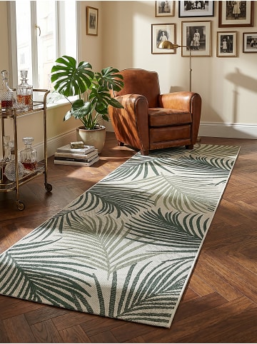 KADIMA DESIGN Teppichläufer Palmblätter flachgewebt pflegeleicht Wohnzimmer Flur in Grün