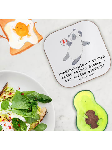 Mr. & Mrs. Panda Untersetzer Glas Handball Wurf mit Spruch in Weiß