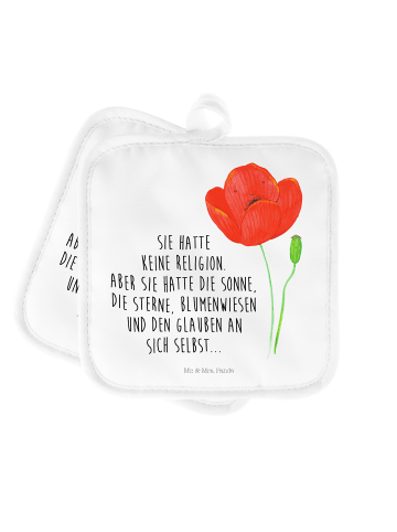 Mr. & Mrs. Panda 2er Set Topflappen  Blume Mohnblume mit Spruch in Weiß