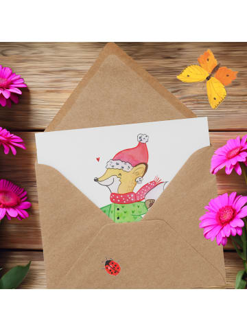 Mr. & Mrs. Panda Einladungskarte Fuchs  Schlittschuhe ohne Spruch in Weiß