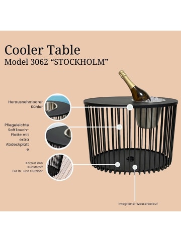 COOTAB Cooler Table 3-in-1 Loungetisch mit Edelstahl-Kühler Stockholm 46 cm schwarz in schwarz