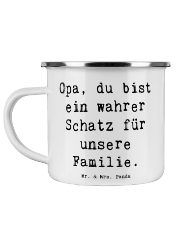 Mr. & Mrs. Panda Camping Emaille Tasse Spruch Opa Schatz mit Spruch in Weiß
