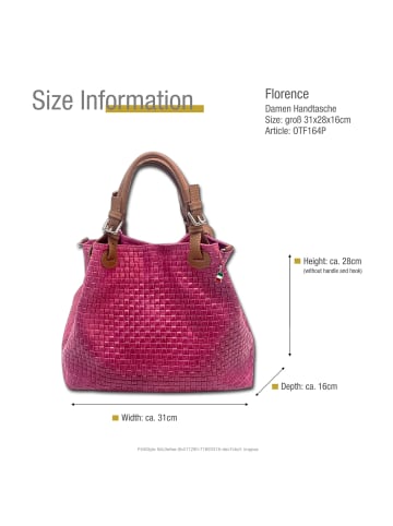 Florence Leder Handtasche, Umhängetasche Florence Tasche pink, braun ca. 31cm