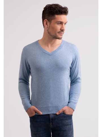 CASH-MERE.CH Recycelter V-Ausschnitt Pullover in Hellblau Melange