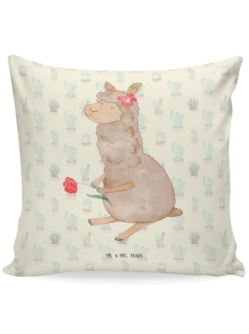 Mr. & Mrs. Panda Kissen 40x40 Alpaka Blume ohne Spruch in Kaktus Grün