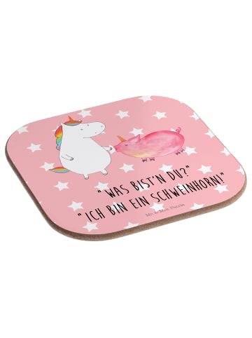 Mr. & Mrs. Panda Tassen Untersetzer Einhorn Schwein mit Spruch in Rot Pastell