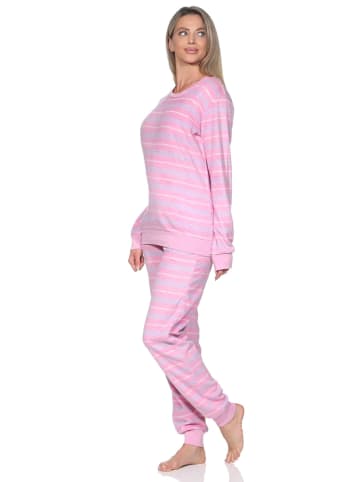 NORMANN Fleece Schlafanzug langarm Bündchen chilige optik in pink