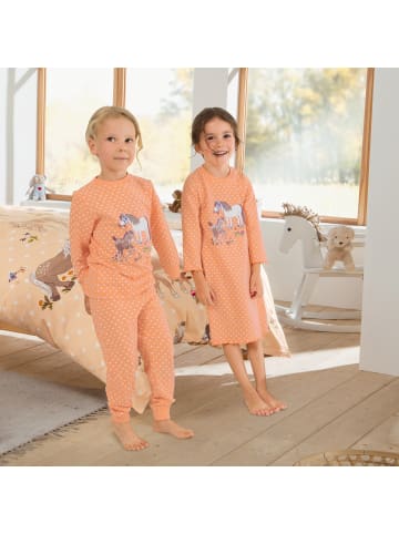 Erwin Müller Single-Jersey Kinder-Nachthemd in aprikot/weiß