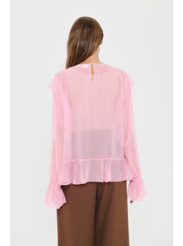 SAINT TROPEZ Langarm-Bluse LabelleSZ Gerade Passform in Pink Nectar