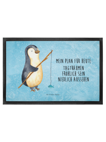 Mr. & Mrs. Panda Schmutzfangmatte Pinguin Angler mit Spruch in Eisblau