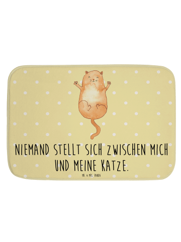 Mr. & Mrs. Panda Badteppich Katze Umarmen mit Spruch in Gelb Pastell