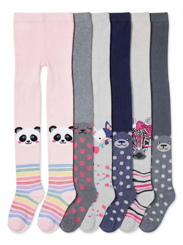 TupTam Mädchen Strickstrumpfhosen Bunt Gemustert 6er Pack in grau/rosa